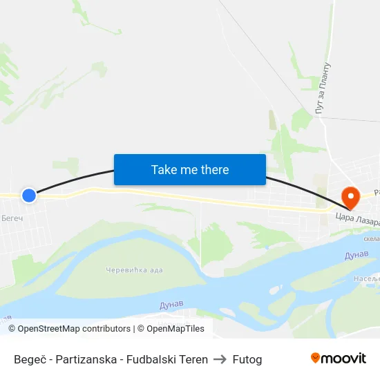 Begeč - Partizanska - Fudbalski Teren to Futog map
