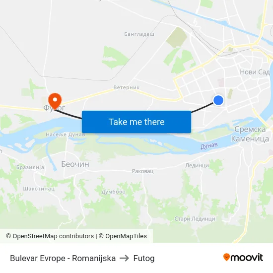Bulevar Evrope - Romanijska to Futog map