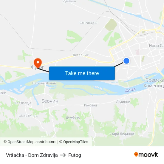 Vršačka - Dom Zdravlja to Futog map