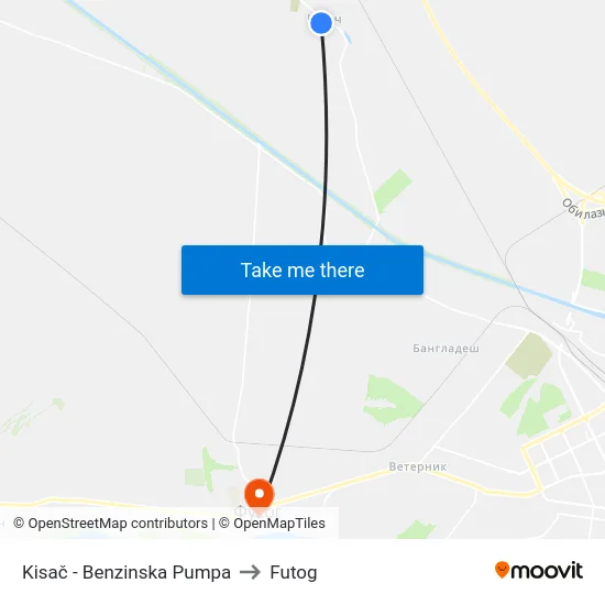 Kisač - Benzinska Pumpa to Futog map