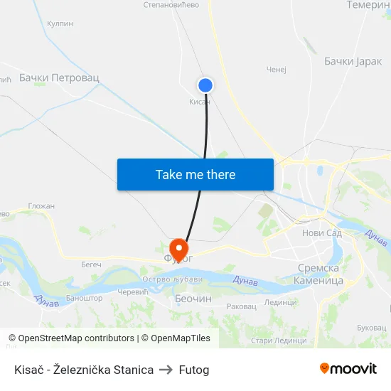 Kisač - Železnička Stanica to Futog map
