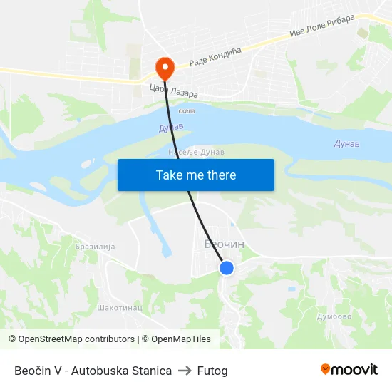 Beočin V - Autobuska Stanica to Futog map