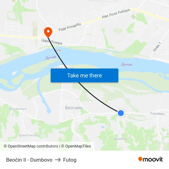 Beočin II - Dumbovo to Futog map