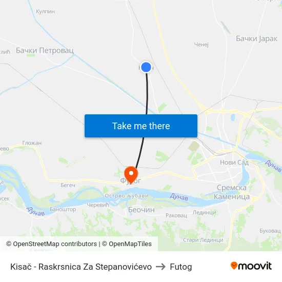 Kisač - Raskrsnica Za Stepanovićevo to Futog map
