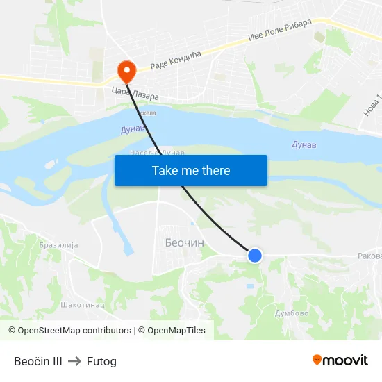 Beočin III to Futog map