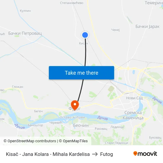 Kisač - Jana Kolara - Mihala Kardelisa to Futog map