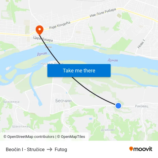Beočin I - Stručice to Futog map