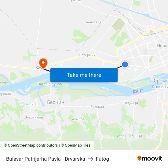 Bulevar Patrijarha Pavla - Drvarska to Futog map