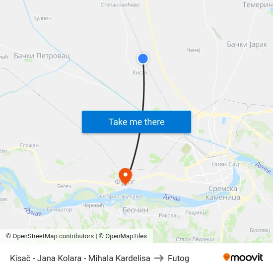 Kisač - Jana Kolara - Mihala Kardelisa to Futog map