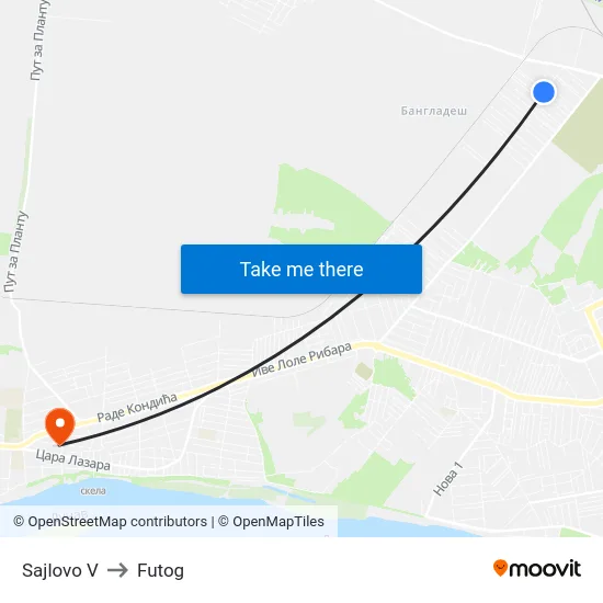 Sajlovo V to Futog map