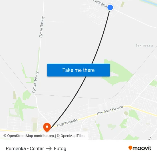 Rumenka - Centar to Futog map