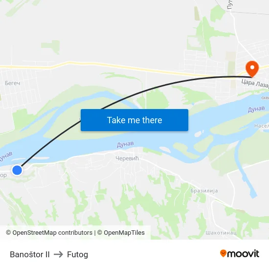 Banoštor II to Futog map