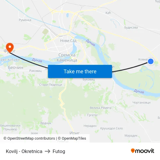 Kovilj - Okretnica to Futog map