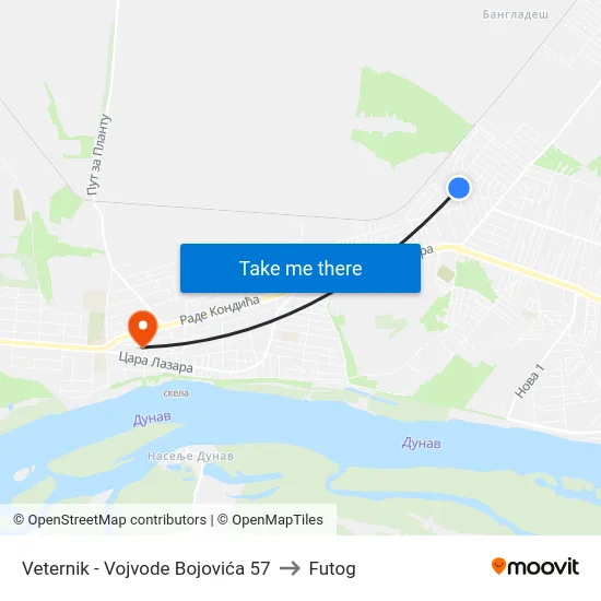 Veternik - Vojvode Bojovića 57 to Futog map