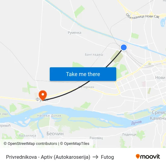 Privrednikova - Aptiv (Autokaroserija) to Futog map