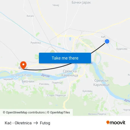 Kać - Okretnica to Futog map