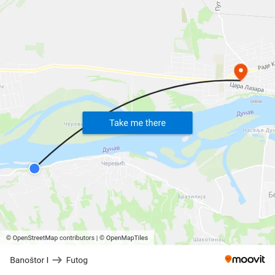 Banoštor I to Futog map