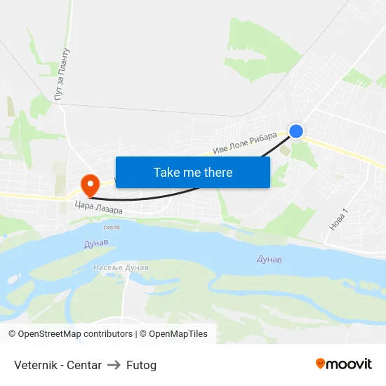 Veternik - Centar to Futog map