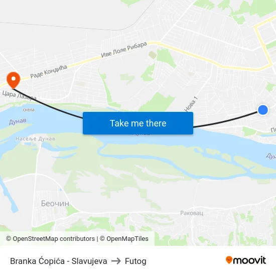 Branka Ćopića - Slavujeva to Futog map