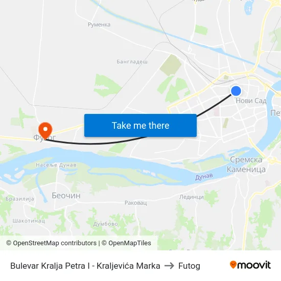 Bulevar Kralja Petra I - Kraljevića Marka to Futog map