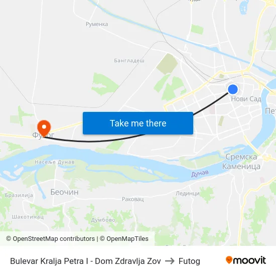Bulevar Kralja Petra I - Dom Zdravlja Zov to Futog map