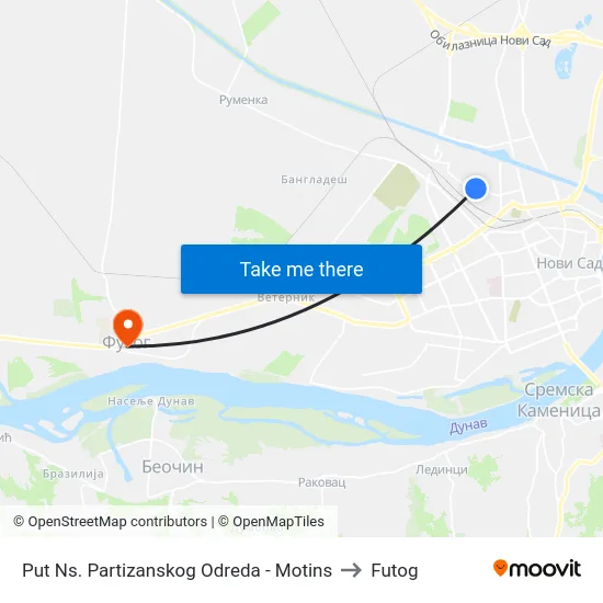 Put Ns. Partizanskog Odreda - Motins to Futog map