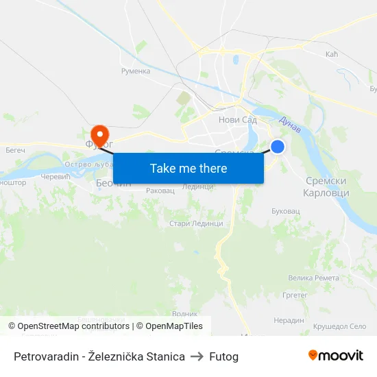 Petrovaradin - Železnička Stanica to Futog map