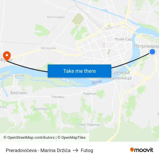 Preradovićeva - Marina Držića to Futog map