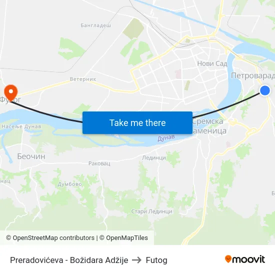 Preradovićeva - Božidara Adžije to Futog map