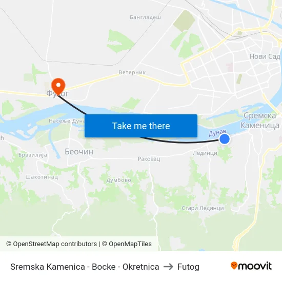 Sremska Kamenica - Bocke - Okretnica to Futog map