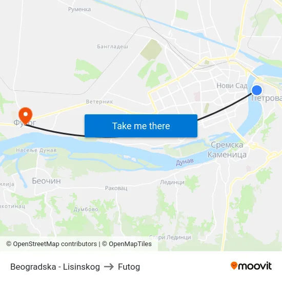 Beogradska - Lisinskog to Futog map