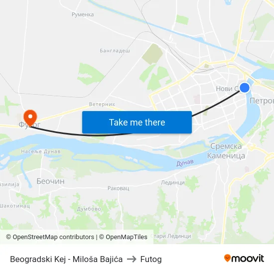 Beogradski Kej - Miloša Bajića to Futog map