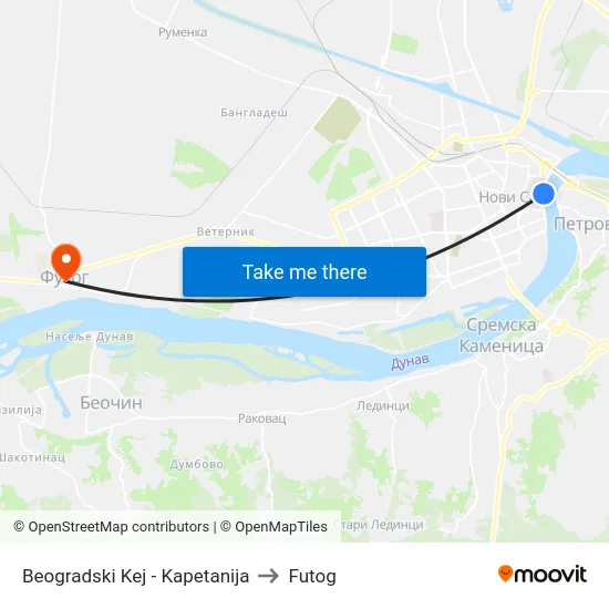 Beogradski Kej - Kapetanija to Futog map