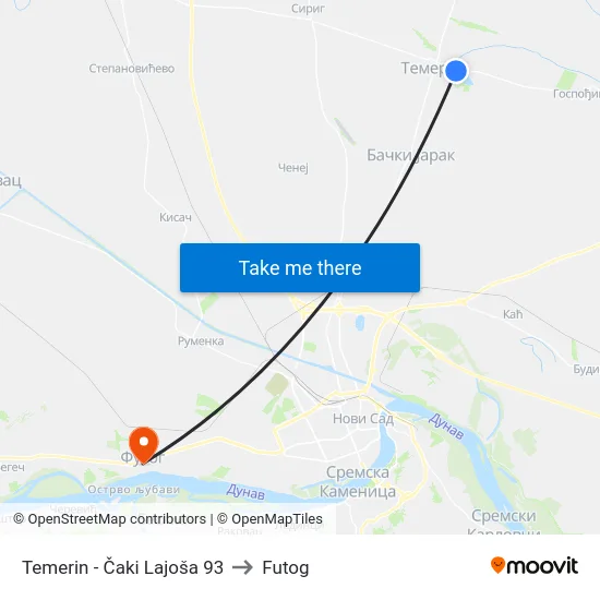 Temerin - Čaki Lajoša 93 to Futog map