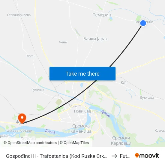 Gospođinci II - Transformer Station (By Russian Church) to Futog map