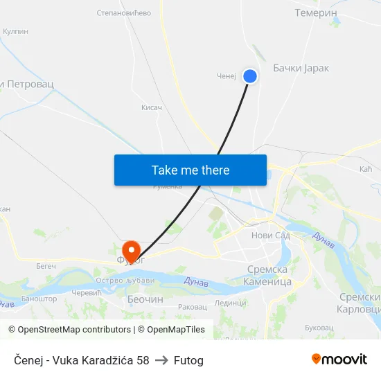 Čenej - Vuka Karadžića 58 to Futog map