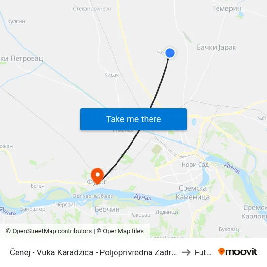 Čenej - Vuka Karadžića - Poljoprivredna Zadruga to Futog map
