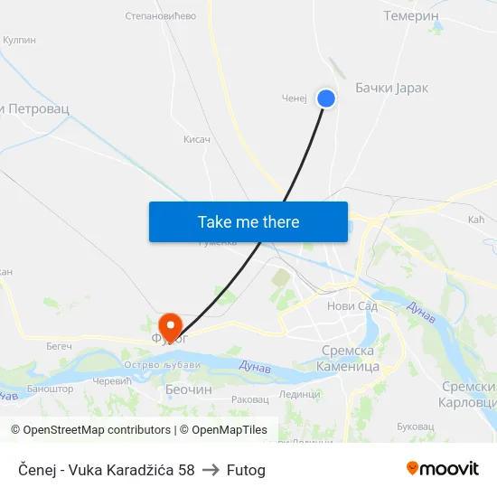 Čenej - Vuka Karadžića 58 to Futog map