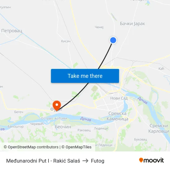 Međunarodni Put I - Rakić Salaš to Futog map