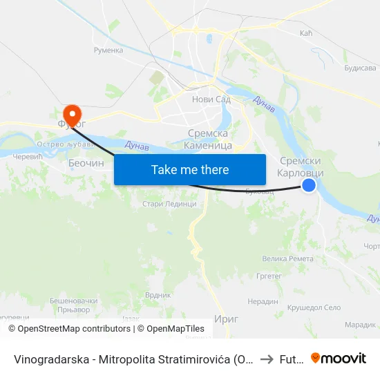 Vinogradarska - Mitropolita Stratimirovića (Okretnica) to Futog map
