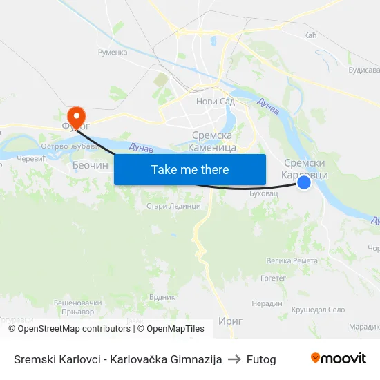 Sremski Karlovci - Karlovačka Gimnazija to Futog map