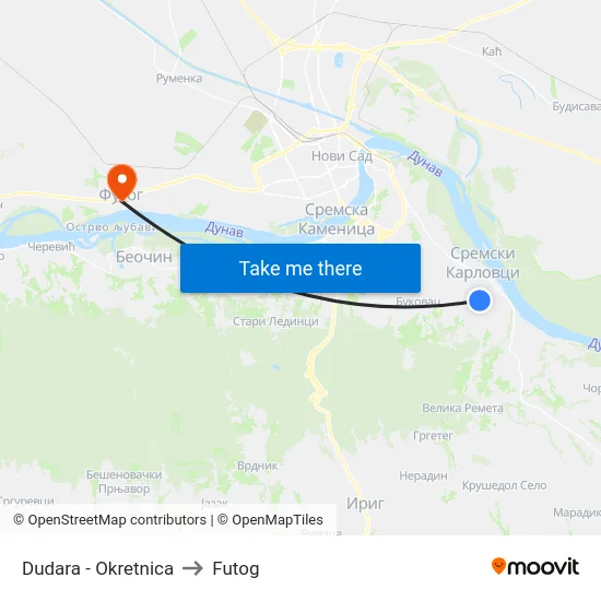 Dudara - Okretnica to Futog map