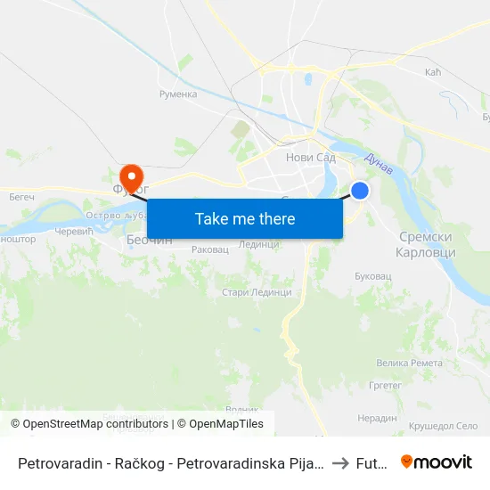 Petrovaradin - Račkog - Petrovaradinska Pijaca to Futog map