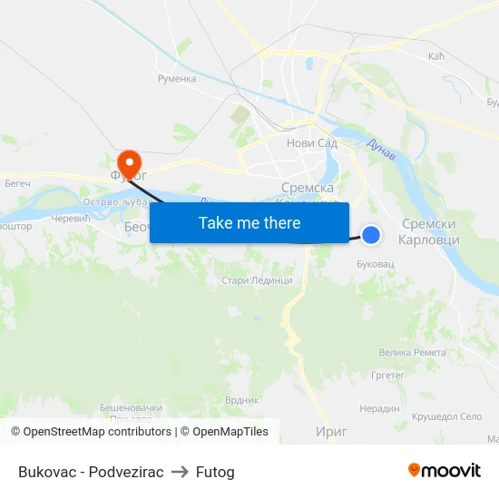 Bukovac - Podvezirac to Futog map