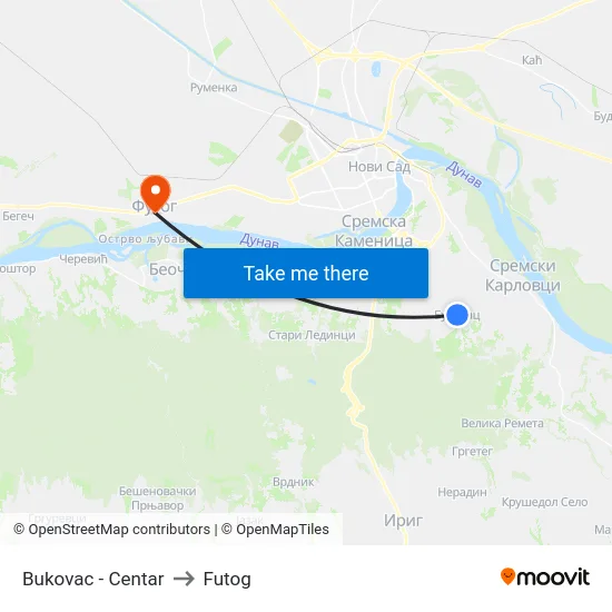 Bukovac - Centar to Futog map