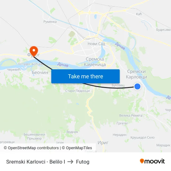 Sremski Karlovci - Belilo I to Futog map