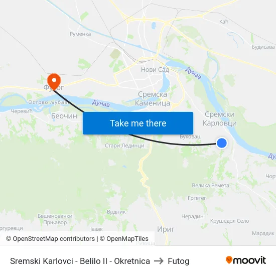Sremski Karlovci - Belilo II - Okretnica to Futog map