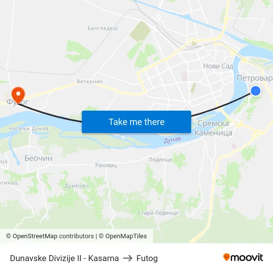 Dunavske Divizije II - Kasarna to Futog map
