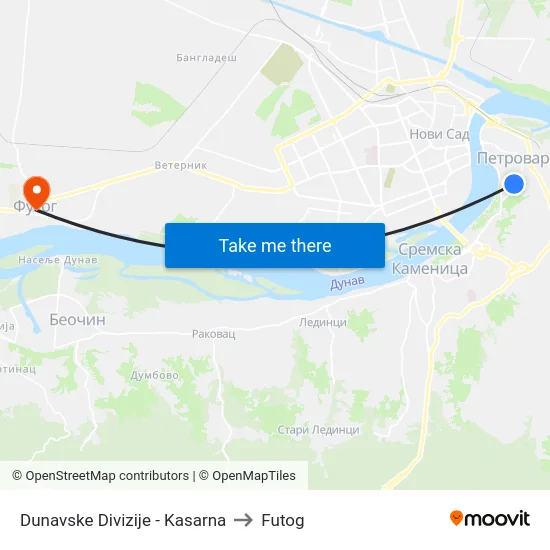 Dunavske Divizije - Kasarna to Futog map