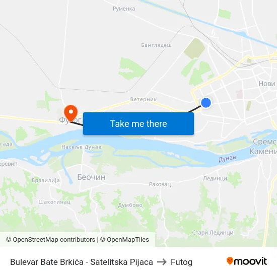 Bulevar Bate Brkića - Satelitska Pijaca to Futog map